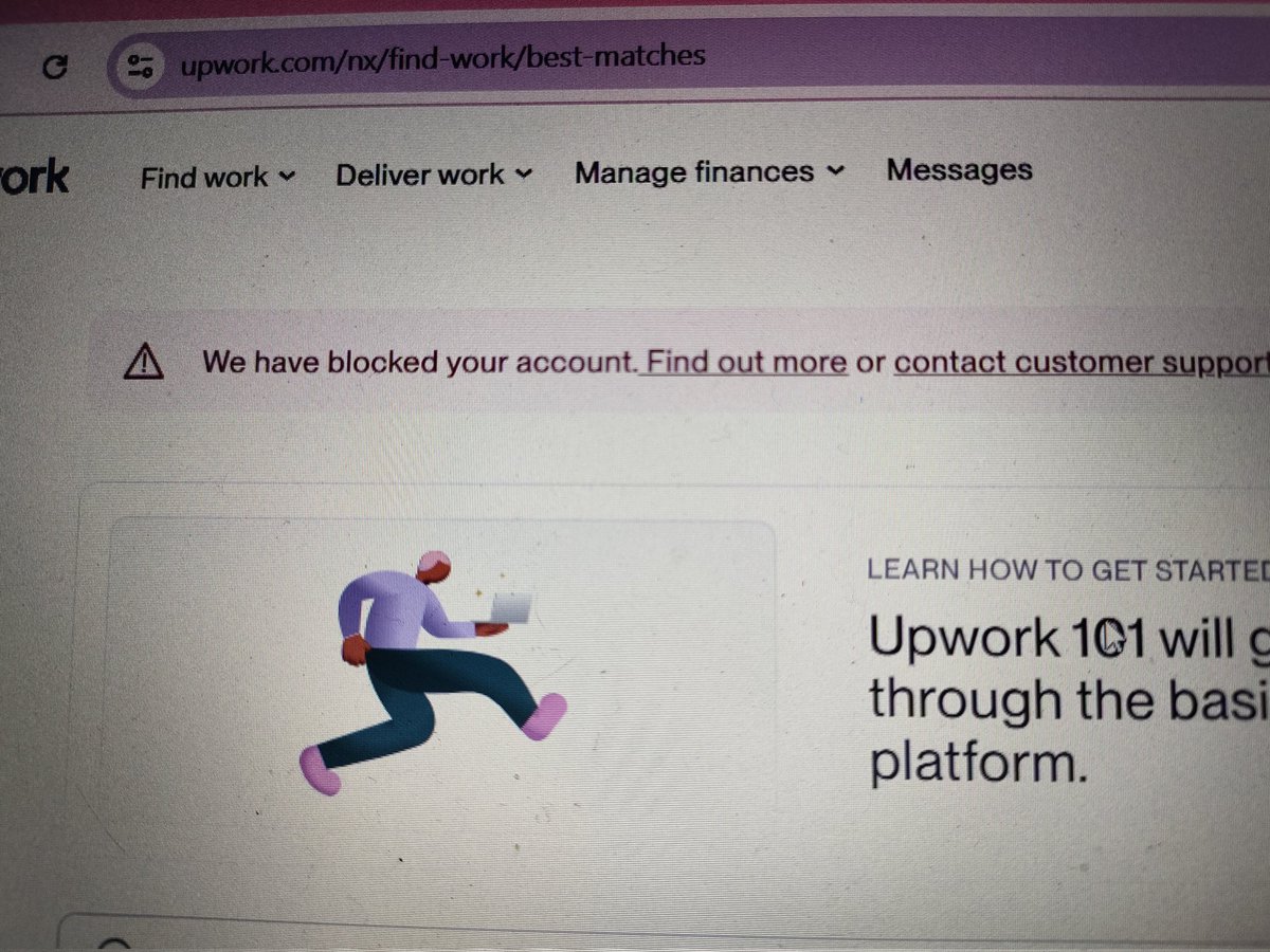 jrldyn18's tweet image. My upwork account was blocked because of a message from my very first client. So sad! 😭 💔#upworkhelp #upwork