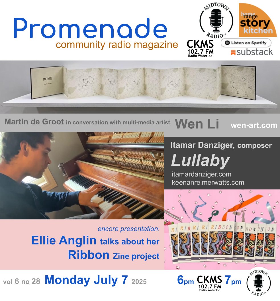 Our radio magazine for this week. Promenade is heard every Monday
-- at 6pm over the air via CKMS 102.7, and 
-- at 7 pm as part of the Midtown Radio program lineup. Links:
Substack   bit.ly/4kvksVL
Spotify +   bit.ly/45WSkqX
midtownradio.ca