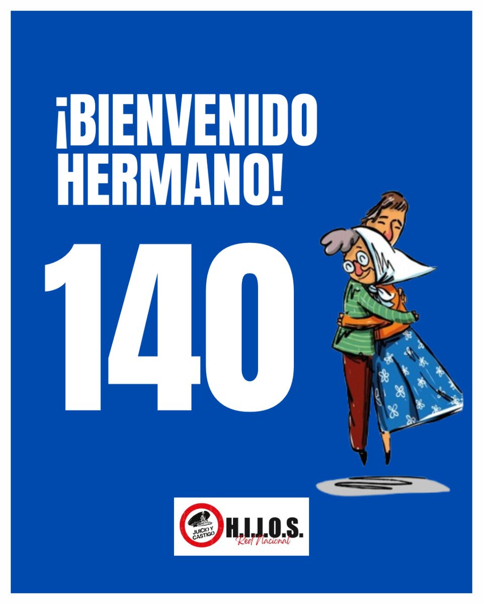 ¡Bienvenido a la verdad hermano y #Nieto140!

Desde la Red Nacional de H.I.J.O.S. expresamos nuestra alegría por el anuncio de las <a href="/abuelasdifusion/">Abuelas de Plaza de Mayo</a> sobre un nuevo encuentro. Contarán la historia este lunes 7/7 a las 14 horas en la Casa por la Identidad, en el <a href="/espacio_memoria/">Espacio Memoria</a>