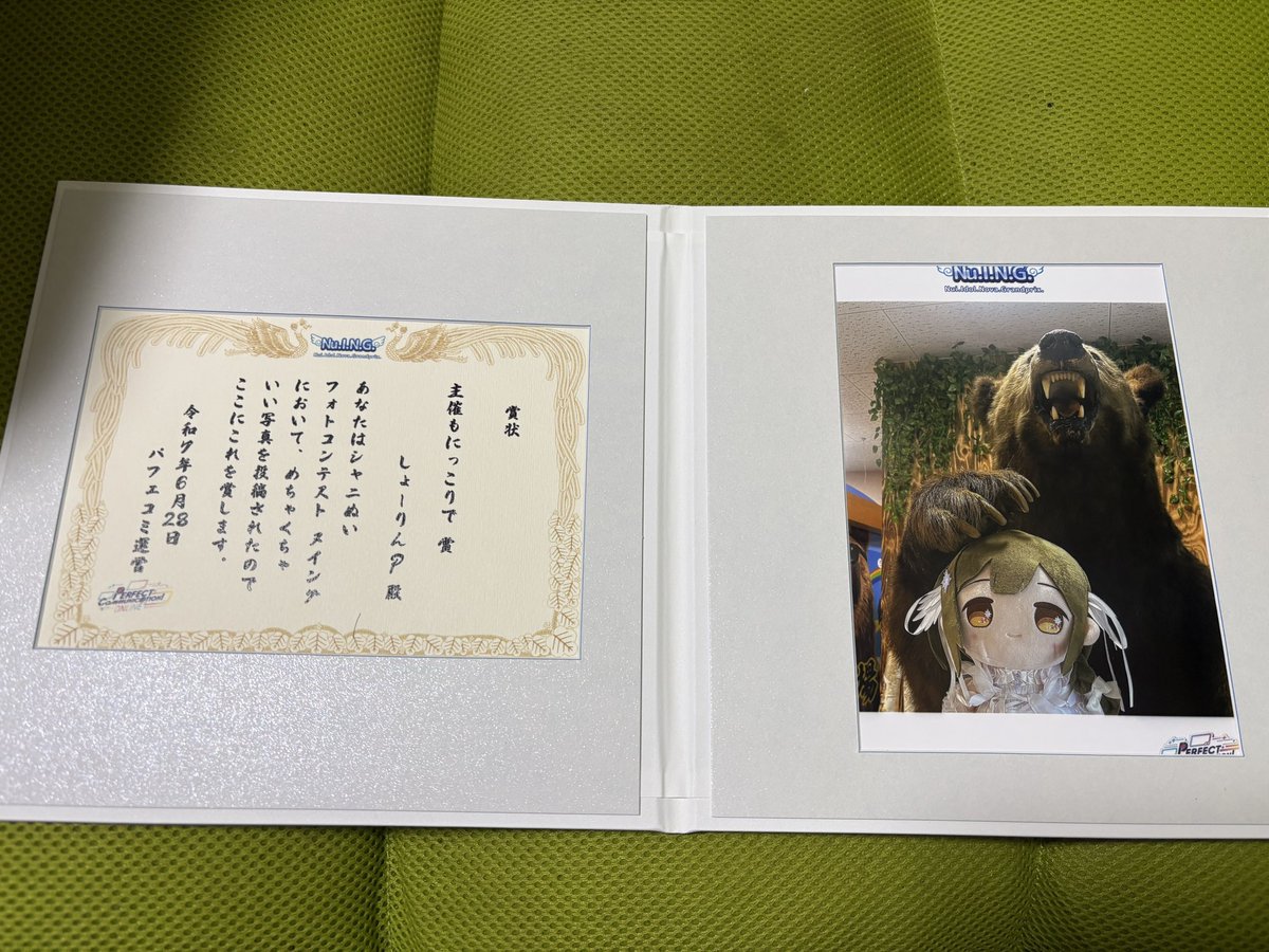 NuINGの受賞した賞状＆フォトフレーム届きました！
素敵なものを頂きめちゃくちゃ嬉しいです…
本当にありがとうございます…❗️
#パフェコミ 
 #NuING決勝