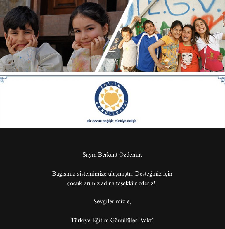 Özkan Özkanlı adına Türkiye Eğitim Gönüllüleri Vakfına bağış yaptım. Bir çocuğun daha bir yıllık eğitim masrafları karşılanmış oldu. Mekanı cennet olsun.