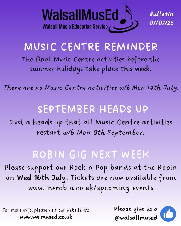 Just a reminder that this week is the final week of Music Centre activities before the summer holidays!