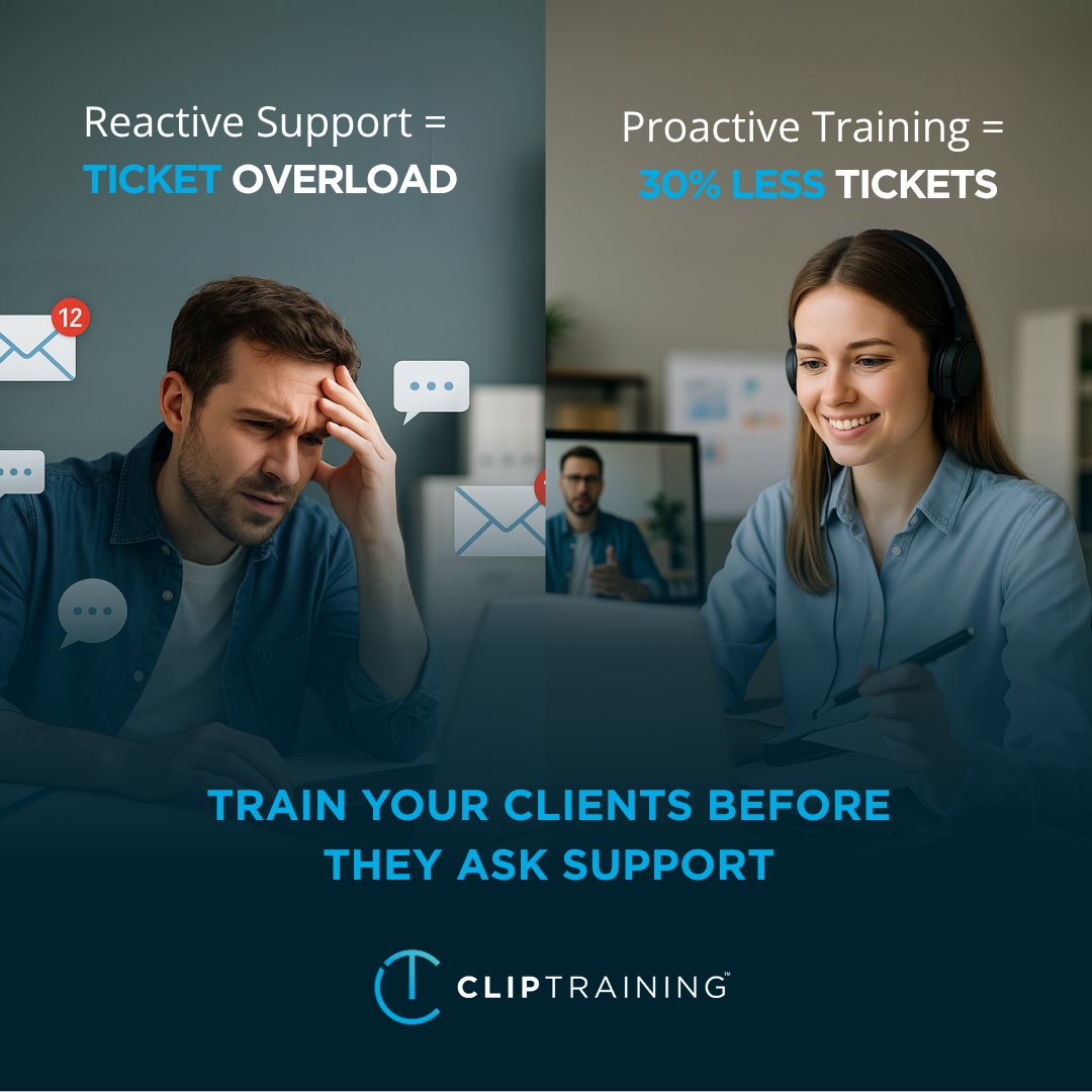ClipTraining's tweet image. Most tickets = end-user confusion
🗂️ Where’s the file?
🔄 Why won’t this sync?
❓ What does this do?

Cut tickets by 30% with proactive training
Train smarter. Empower more. Solve less. 
👉 hubs.li/Q03w1rcf0 📩 partners@cliptraining.com

#MSP #EndUserTraining #ReduceTickets