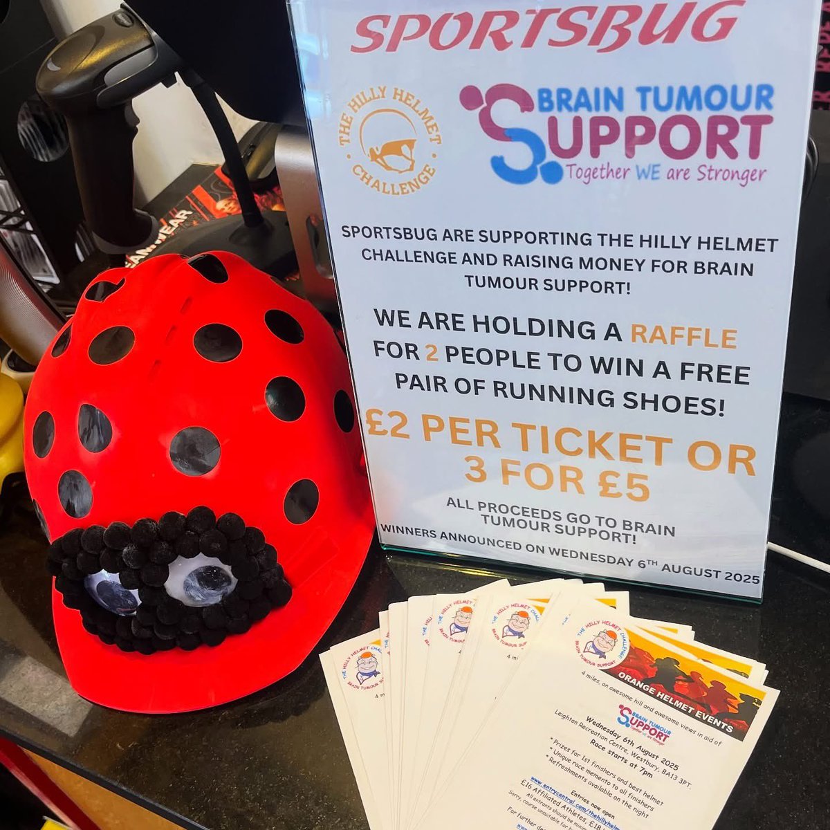 Big thank you to <a href="/SportsbugUK/">SportsbugOfficial</a> for their continued support of our event, get yourself over to the Trowbridge store to enter the draw &amp; our run supporting <a href="/BrainTumourSupp/">Brain Tumour Support 💙</a> 

entrycentral.com/thehillyhelmet…