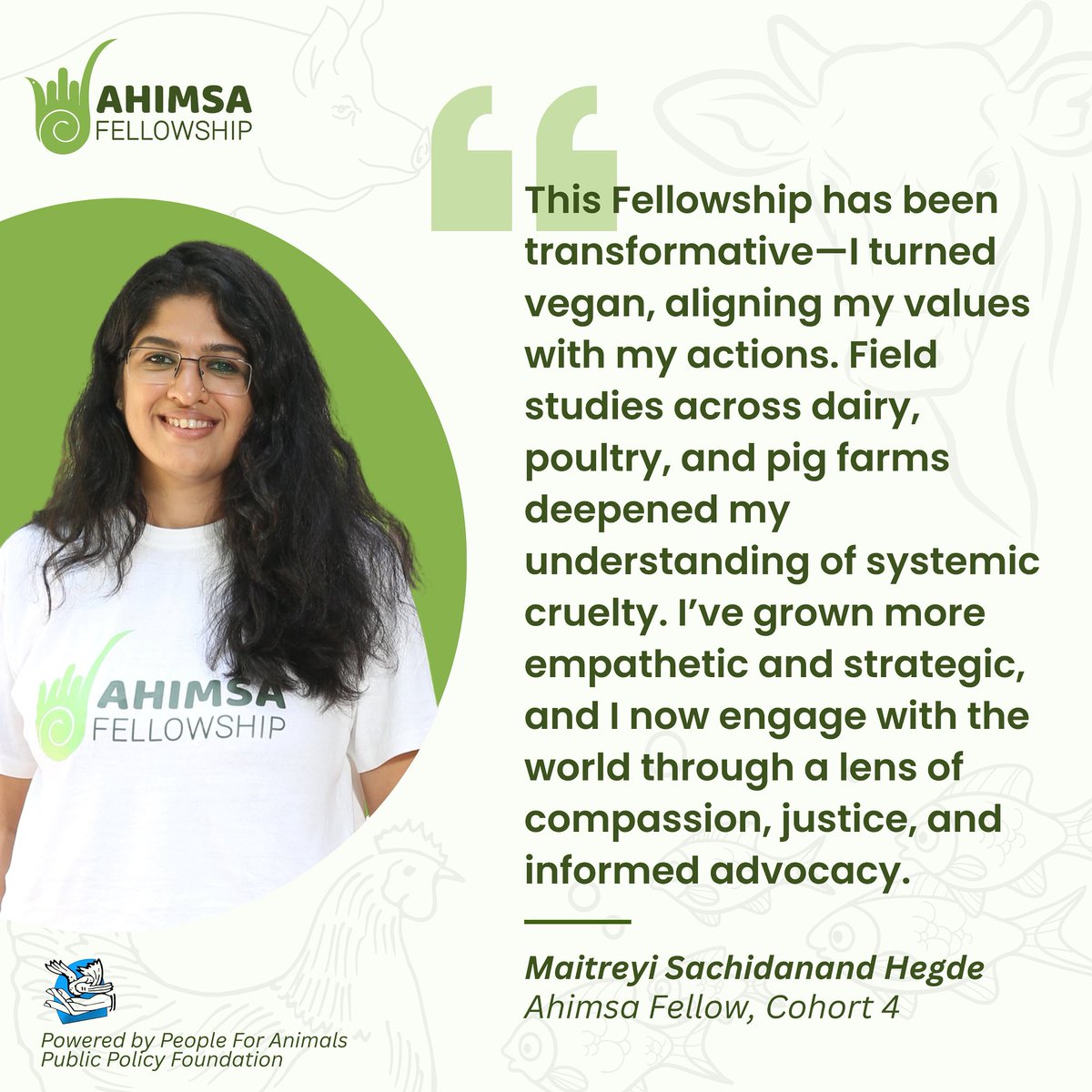Ahimsa Fellows (@ahimsamatters) on Twitter photo When <a href="/maitrihegde18/">ಮೈತ್ರೇಯಿ ಹೆಗಡೆ| Maitreyi Hegde |</a> entered the Fellowship as a lawyer ready to fight for animals, after 8 months, she left as a changemaker—using the law with compassion, clarity, and strength to create real-world impact.
Apply by 20 July to be part of Cohort 5: ahimsafellowship.org When <a href="/maitrihegde18/">ಮೈತ್ರೇಯಿ ಹೆಗಡೆ| Maitreyi Hegde |</a> entered the Fellowship as a lawyer ready to fight for animals, after 8 months, she left as a changemaker—using the law with compassion, clarity, and strength to create real-world impact.
Apply by 20 July to be part of Cohort 5: ahimsafellowship.org