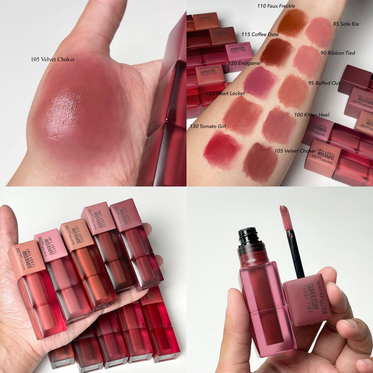 ลิปเท็ดดี้ทินท์ในตำนาน ไม่ทำให้ผิดหวังจริงๆ Maybelline Super Stay Teddy Tint คอลใหม่สีสวยมากกกก เป็นโทนนู้ดสวยแพงที่ถูกต้อง ทุกสีคือใช้ everyday ได้หมด ยิ่งใครชอบแต่งหน้า neutral tone แบบ clean girl ลุค สี105 VELVET CHOKER  คือถูกต้องสุด เป็นนู้ดชมพูละมุนๆ นัวๆ