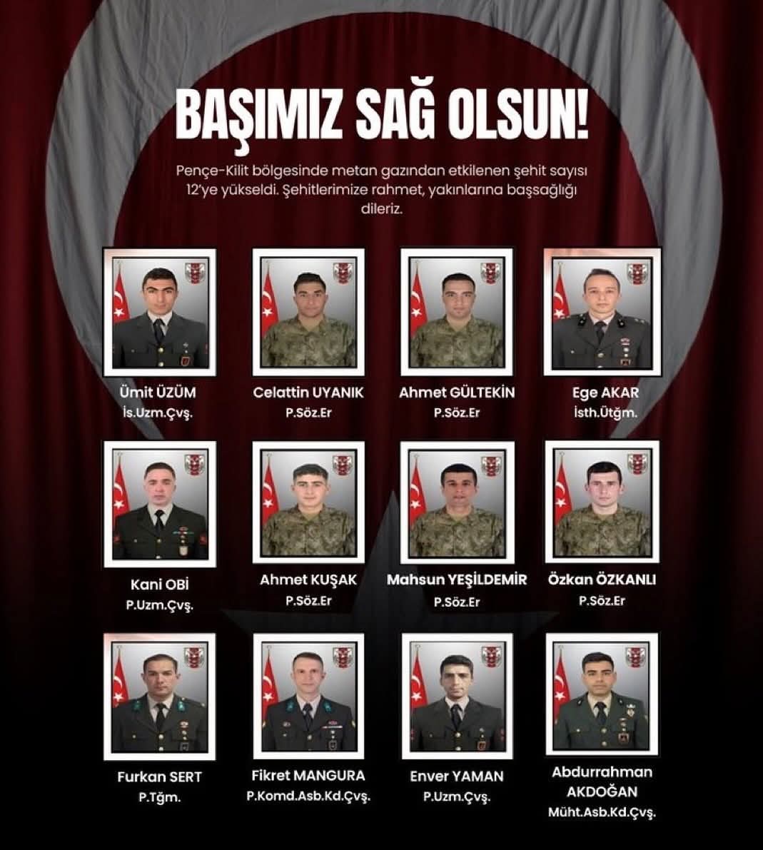12 vatan evladı..
Başımız sağolsun Türkiye !!!

#SehidinVarTürkiye