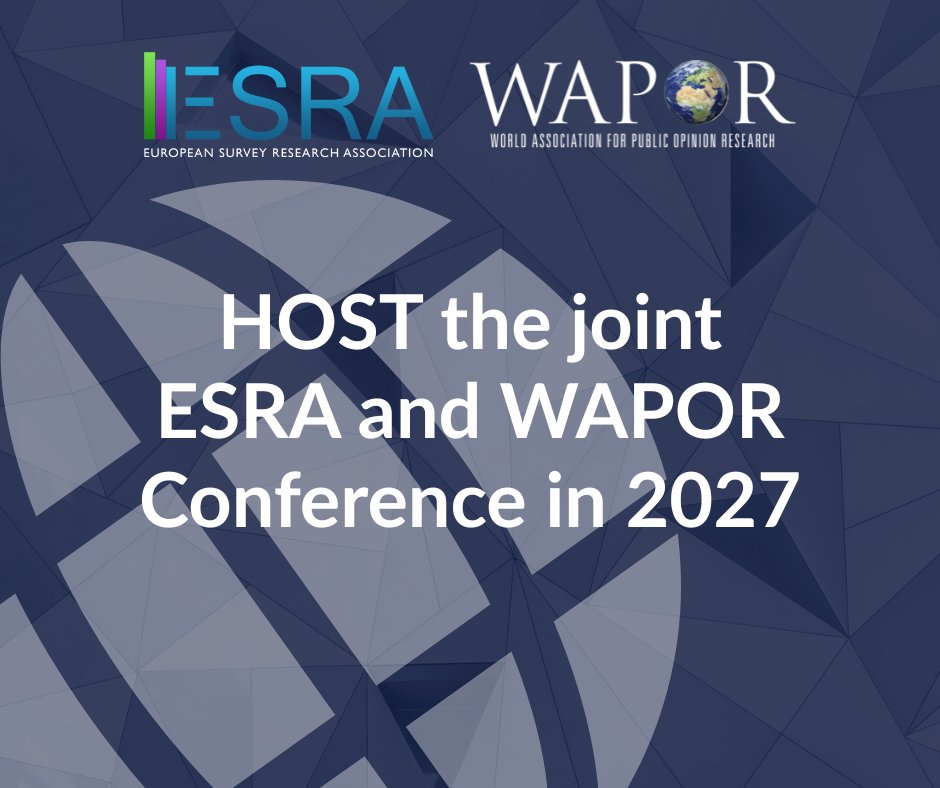 WAPOR's tweet image. Your campus could host the 2027 joint @ESRAsurvey and WAPOR conference!
We are expecting to attract approximately 1,200 participants and make another edition of the most important event in Public Opinion Research
Learn more about our requirements at wapor.org/call-for-expre…