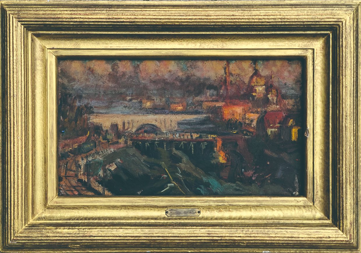 他の人発送×油彩画【ヴェローナの古橋】原画　2000年 小泉守邦 「神嶺耀雲」 SM号 油彩画 赤富士 : アンティーク慈光