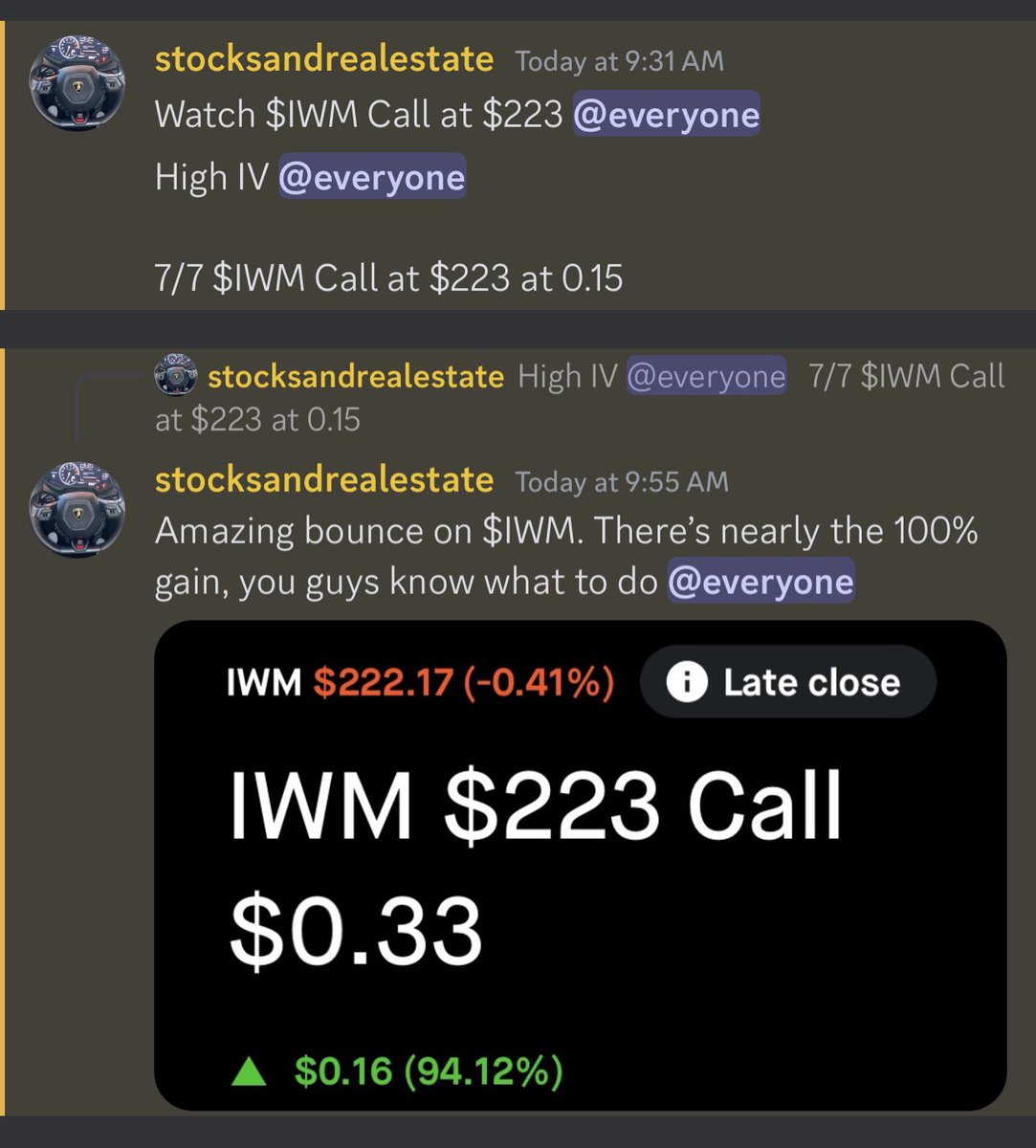 CALLS PRINTED 

7/7 $IWM Call $223 0.15