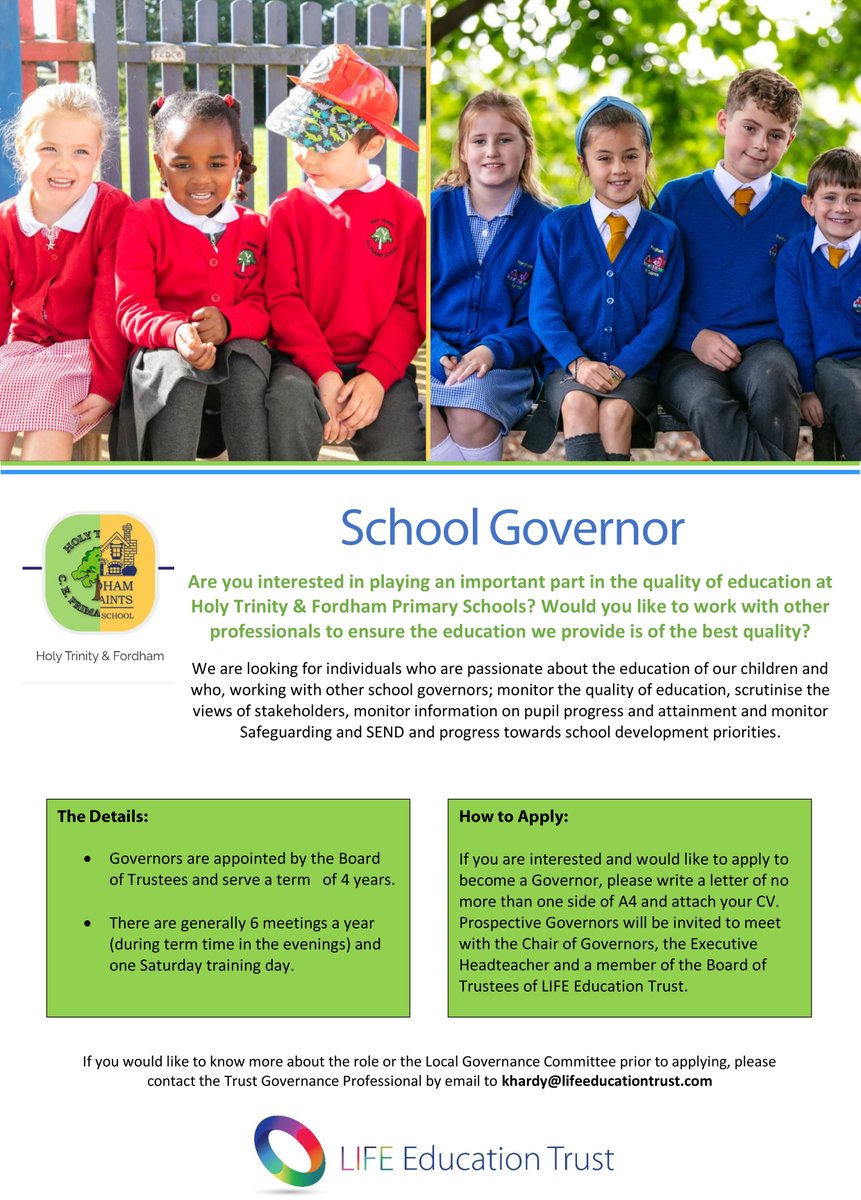 lifeedutrust's tweet image. We're recruiting! We have several governor roles on offer at two of our Colchester schools - Fordham and Holy Trinity Primaries. Find out more below or get in touch with the schools directly:
allsaints-fordham.essex.sch.uk/contact/
holytrinityeightashgreen.co.uk/contact/
#schoolgovernor #schoolleadership