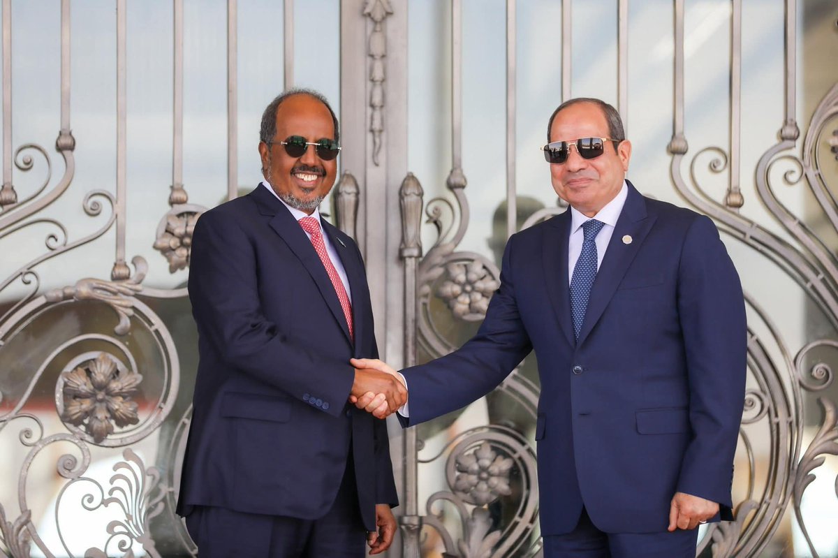 Pres <a href="/HassanSMohamud/">Hassan Sheikh Mohamud</a> &amp; his Egyptian counterpart <a href="/AlsisiOfficial/">Abdelfattah Elsisi</a> held a productive discussion today. The 2 leaders reaffirmed their commitment to implementing last year's bilateral agreement between the 2 states. #Egypt is set to open its full diplomatic mission in #Somalia soon.