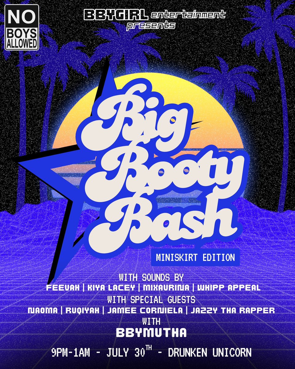BIG COCO (@jazzytharapperr) on Twitter photo THE BBB IS BACK
One of ATL's only all-girl dance parties featuring DJs <a href="/KiyaLacey/">KIYA LACEY</a> , Feevah, Whipp Appeal <a href="/mixaurina/">BIG MIX</a>!
With special guest performances by:
<a href="/bbymutha/">MUTHAF⭐️CK!</a>
<a href="/jazzytharapperr/">BIG COCO</a>
<a href="/naomathesun/">Naoma</a>
<a href="/ruqiyahisgod/">alt-star 🎸</a>
<a href="/JameeCornelia/">jameecornelia</a>
thedrunkenunicornatl.com/events to grab advance tickets! THE BBB IS BACK
One of ATL's only all-girl dance parties featuring DJs <a href="/KiyaLacey/">KIYA LACEY</a> , Feevah, Whipp Appeal <a href="/mixaurina/">BIG MIX</a>!
With special guest performances by:
<a href="/bbymutha/">MUTHAF⭐️CK!</a>
<a href="/jazzytharapperr/">BIG COCO</a>
<a href="/naomathesun/">Naoma</a>
<a href="/ruqiyahisgod/">alt-star 🎸</a>
<a href="/JameeCornelia/">jameecornelia</a>
thedrunkenunicornatl.com/events to grab advance tickets!