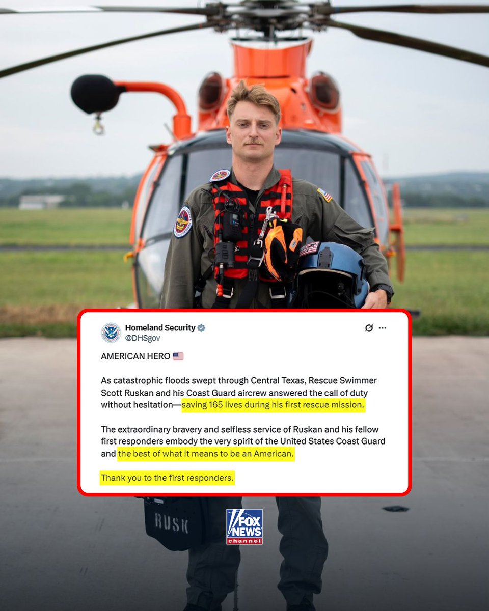 Fox News (@foxnews) on Twitter photo COAST GUARD BRAVERY: Scott Ruskan saves 165 people in Texas floods on his first rescue mission — as the <a href="/USCG/">U.S. Coast Guard</a> hails his extraordinary bravery and selfless service as the very spirit of the best of America in action. COAST GUARD BRAVERY: Scott Ruskan saves 165 people in Texas floods on his first rescue mission — as the <a href="/USCG/">U.S. Coast Guard</a> hails his extraordinary bravery and selfless service as the very spirit of the best of America in action.