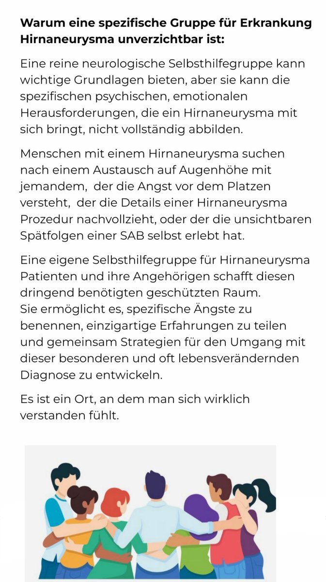 AneurysmaFound's tweet photo. Warum eine spezifische Gruppe für Hirnaneurysma Betroffene und Angehörige unverzichtbar ist:

Betroffene mit Hirnaneurysma suchen nach Austausch auf Augenhöhe,
mit jemandem zu reden
der das selbe durchmacht.

#NataschaMission #Hirnaneurysma #SelbsthilfeÖsterreich https://t.co/4v4TTFO512