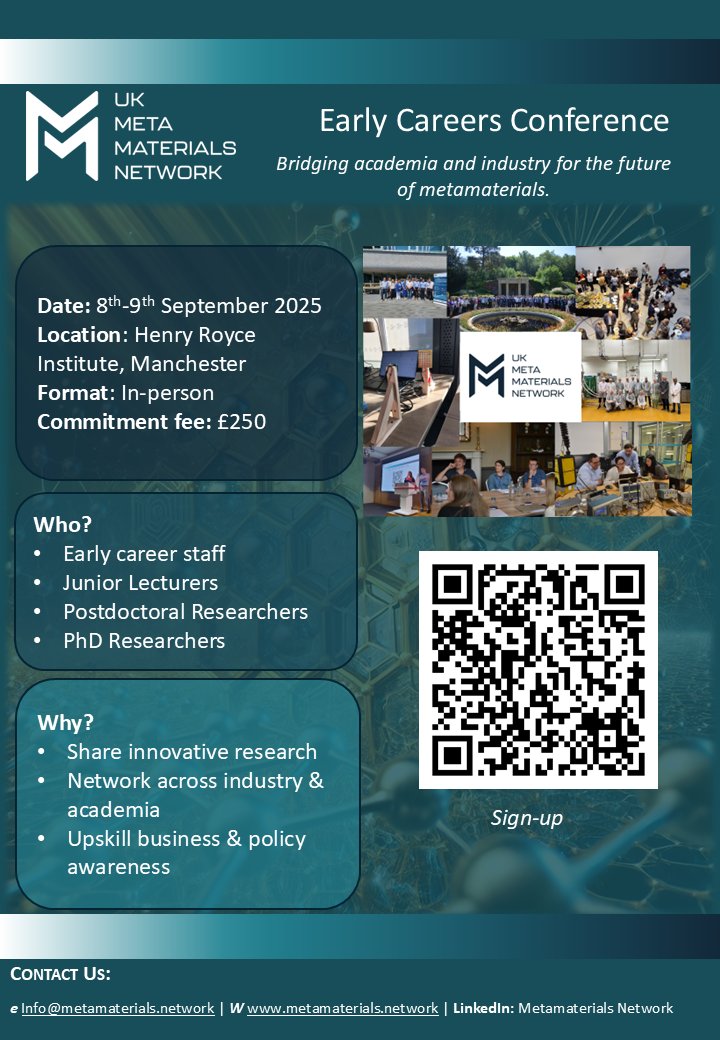 MetamaterialsUK's tweet image. The UKMMN&apos;s upcoming events cover Sustainability, Health, Space &amp;amp; Aviation, and training for early careers staff in academic and industry posts.

 linkedin.com/posts/metamate…