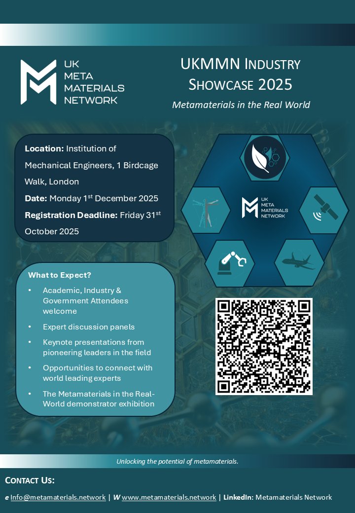 MetamaterialsUK's tweet image. The UKMMN&apos;s upcoming events cover Sustainability, Health, Space &amp;amp; Aviation, and training for early careers staff in academic and industry posts.

 linkedin.com/posts/metamate…