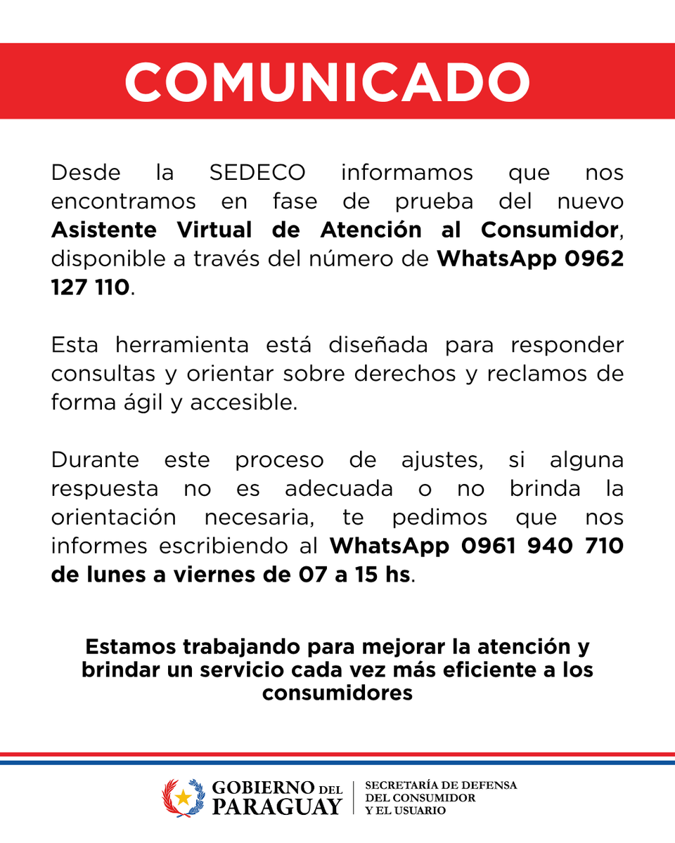📌SEDECO COMUNICA

#GobiernoDelParaguay🇵🇾
#Sedecoteprotege