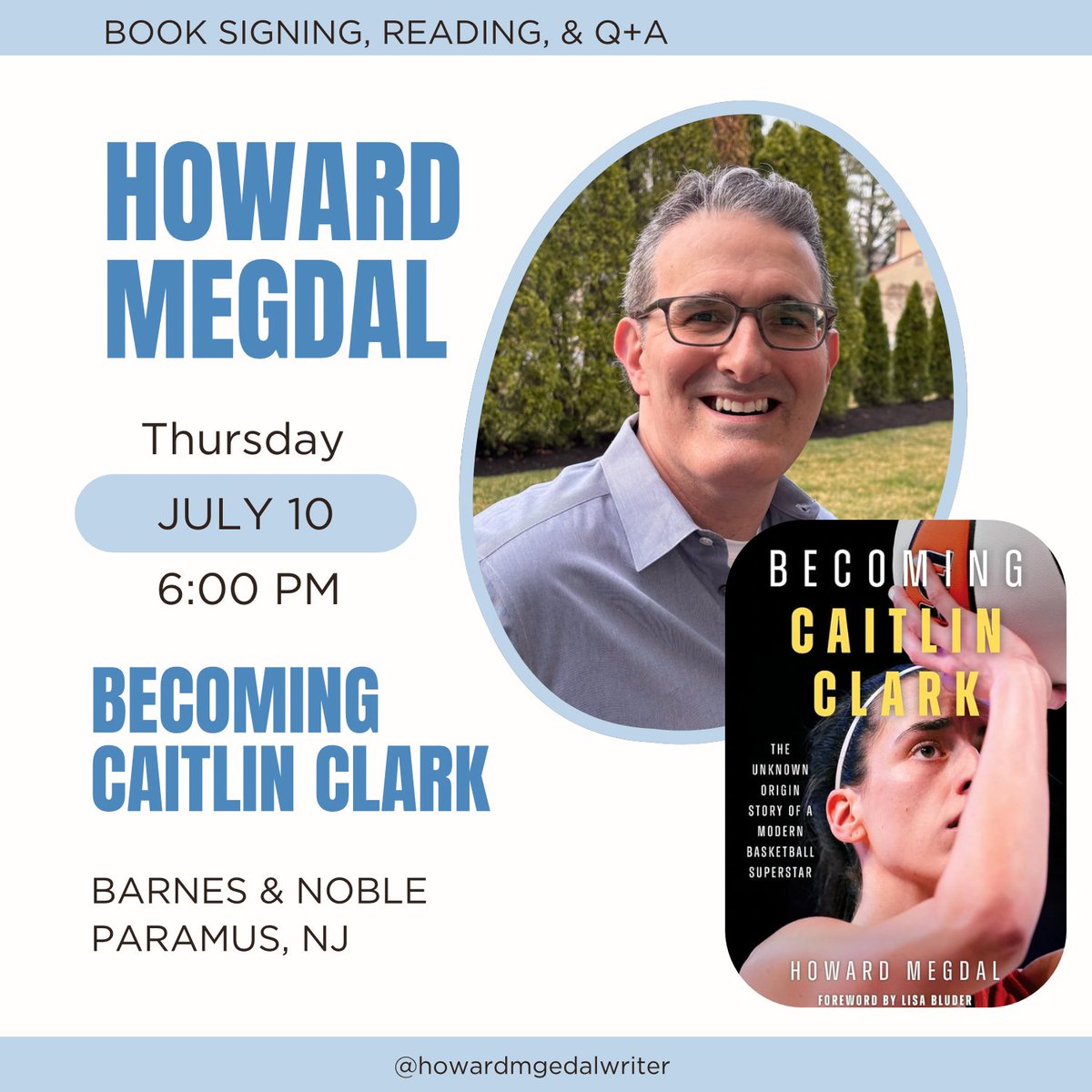 Can't wait to see you on Thursday night, North Jersey folks! Barnes and Noble Paramus, 6 PM ET, July 10! #WNBA #CaitlinClark
