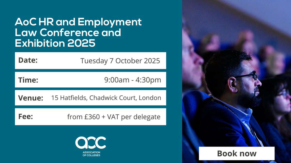 Join us at the AoC HR Conference! Hear from Jenny Arrowsmith (Partner, Irwin Mitchell) and Julia Quinn (MK College Group) as they share real-world insights. Network with HR leaders and help shape the future of people practices in FE.

Book your place now: pulse.ly/iot2i9i3gc