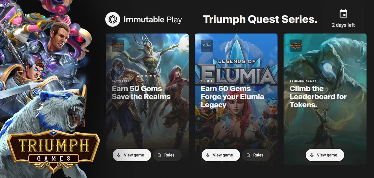 Triumph_Games's tweet image. Hit the week running!
Get back out there and keep questing!
On @Immutable Play