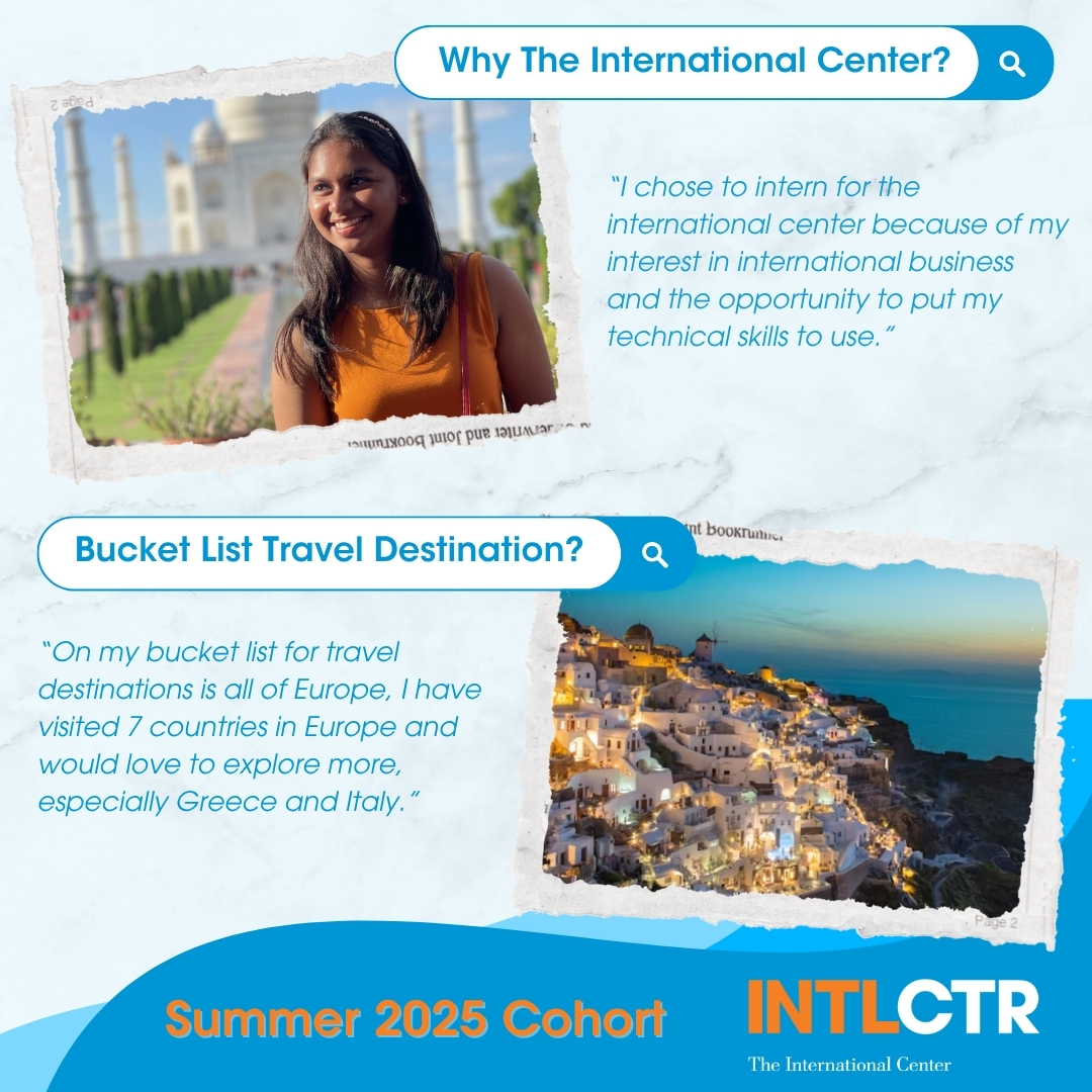 INTLCTR's tweet image. On this #MeetTheInternMonday, join us in welcoming Sudiksha Tibrewala! She is a rising junior @IndianaUniv!
Click to read about why she chose The #INTLCTR and her bucket list travel destination!