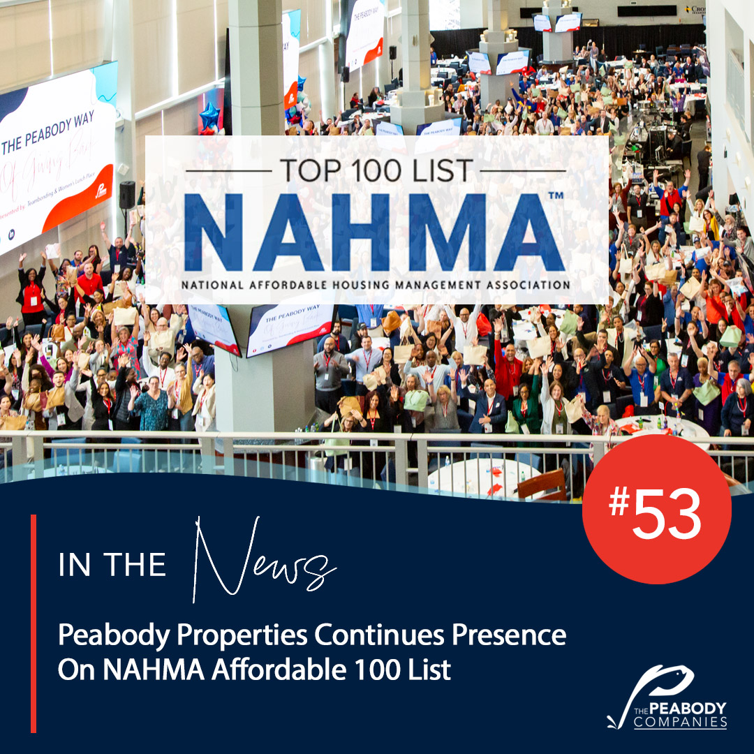 🎉 Peabody ranks #53 on the 2025 NAHMA Affordable 100 List! 🎉
Grateful to our team, clients &amp; residents who make our mission possible. Together, we build stronger communities. 🏘️
Read more: wearepeabody.com/press-media/pe…
#NAHMA2025 #AffordableHousing #WeArePeabody