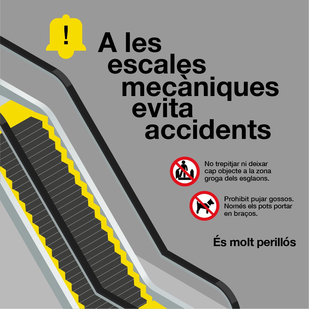 ⚠️ Evita accidents a les escales mecàniques ❗ És molt perillós!
❌ No trepitgis la zona groga ni hi deixis objectes
🐶 No hi pugis amb el gos ✅ Porta’l en braços
#Moutebé 👉ow.ly/SKTb50WiWT0