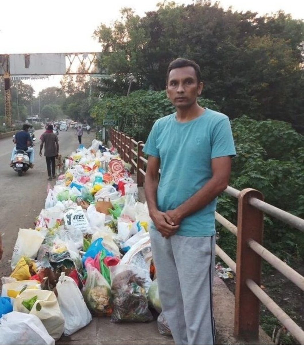 This is Chandra Kishore Patil from Indiranagar in #Nashik standing beside the #Godavari river. He stands here from morning till 11 pm at night with a whistle and stops people from throwing garbage into the river.

Several people behave rudely with him, but he still pursues them