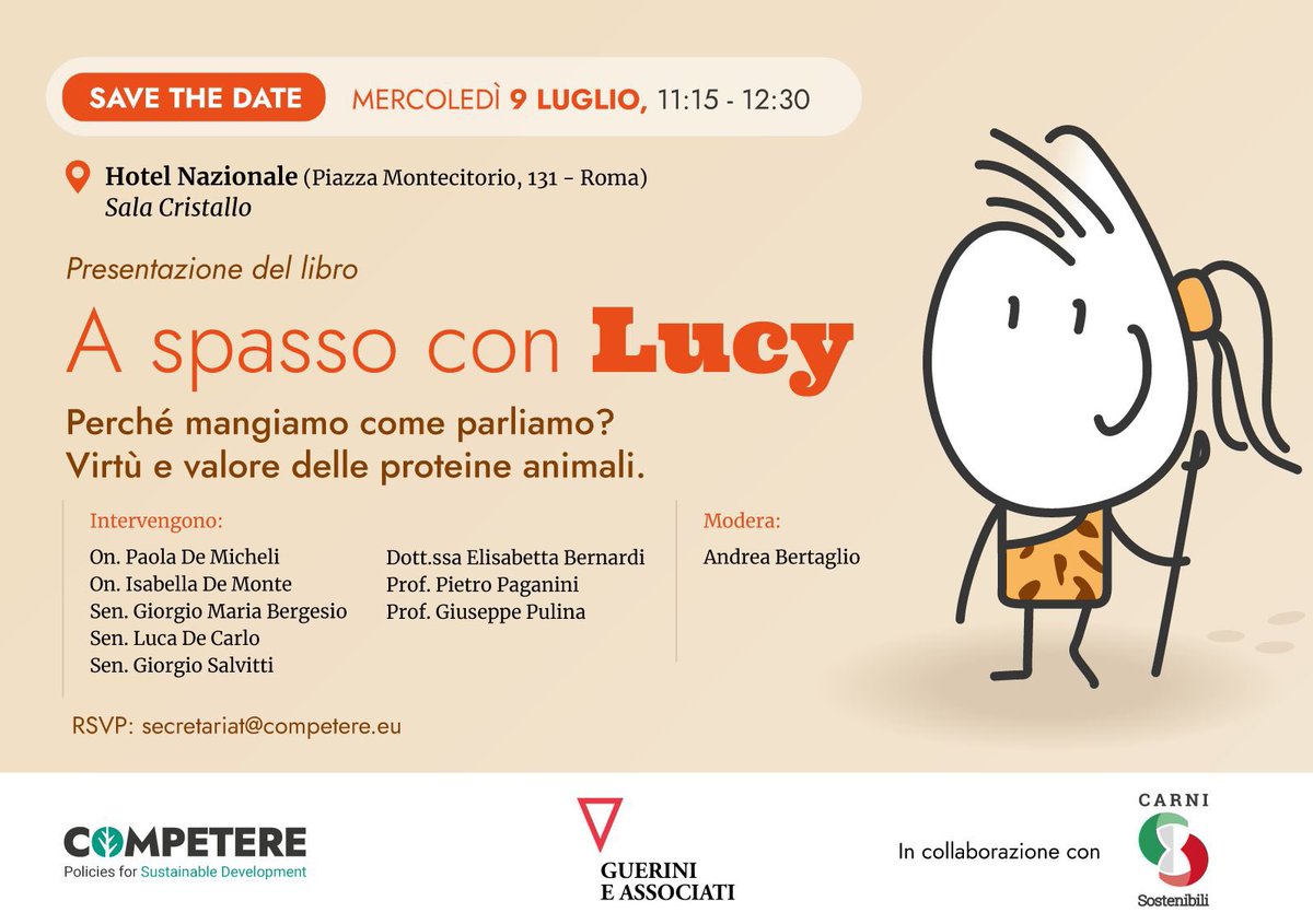 📖 2/2 SAVE THE DATE - Presentazione in anteprima del #libro “A spasso con Lucy” (Guerini e Associati). 

📍 Sala Cristallo, Hotel Nazionale (Roma)
⏰ 9 luglio, ore 11:15

👉 bit.ly/4nBZt6s