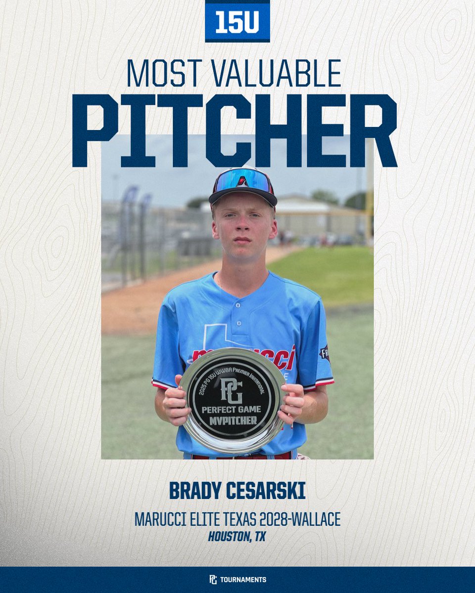 2025 PG 15U WWBA Premier Invitational🏆
🥇Champion: Team Louisiana Robichaux 
🥈Finalist: Marucci Elite Texas 2028-Wallace 
🏅MVP: Maddox Williams   
🏅MVPitcher: Brady Cesarski