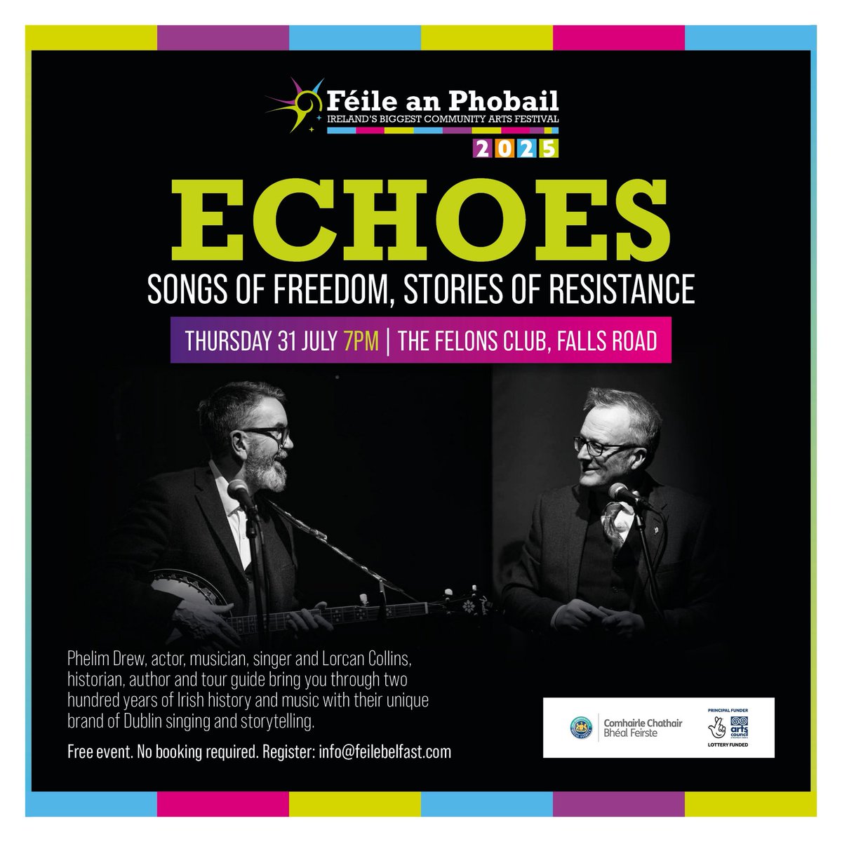 SONGS OF FREEDOM, STORIES OF RESISTANCE

📍The Felons Club

📆Thursday 31st July 7pm

Phelim Drew &amp; Lorcan Collins bring you through 200 years of Irish history &amp; music with their unique brand of Dublin singing &amp; storytelling.

This event was incredibly popular last year!