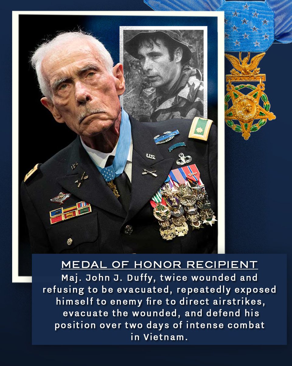 NationalVMM's tweet image. John J. Duffy’s valor and selfless actions in the face of overwhelming enemy force exemplify the highest traditions of military service.
#moh #medalofhonor #medalofhonormonday #johnjduffy #vietnamwar #usarmy #armystrong
