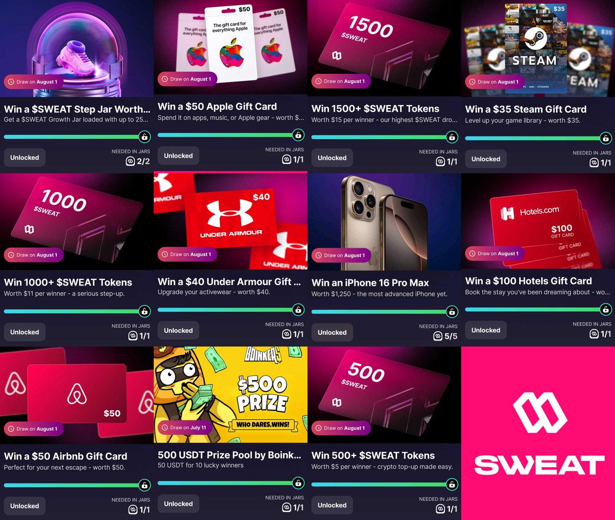 Have you already entered all prize draws available this month in #SweatWallet?
Good luck to all🤞

$SWEAT #MovementEconomy #WalkIntoCrypto
<a href="/SweatEconomy/">SWEAT💧</a>