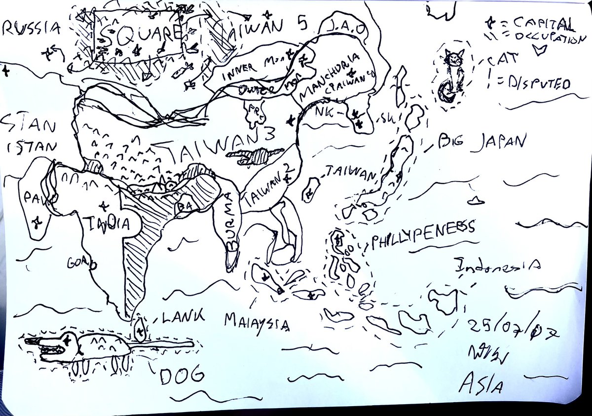 Uberdev3's tweet image. Map of Asia from memory, also pretty accurate, but made Japana bit big, otherwise pretty good i think.
