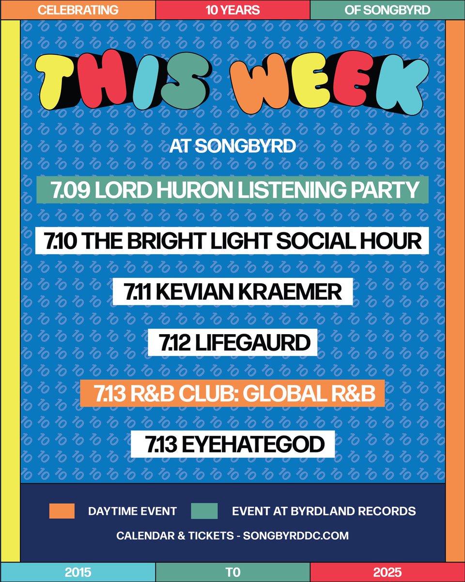 THIS WEEK AT THE BYRD!! Full calendar with tix links &gt;&gt; songbyrddc.com/events/