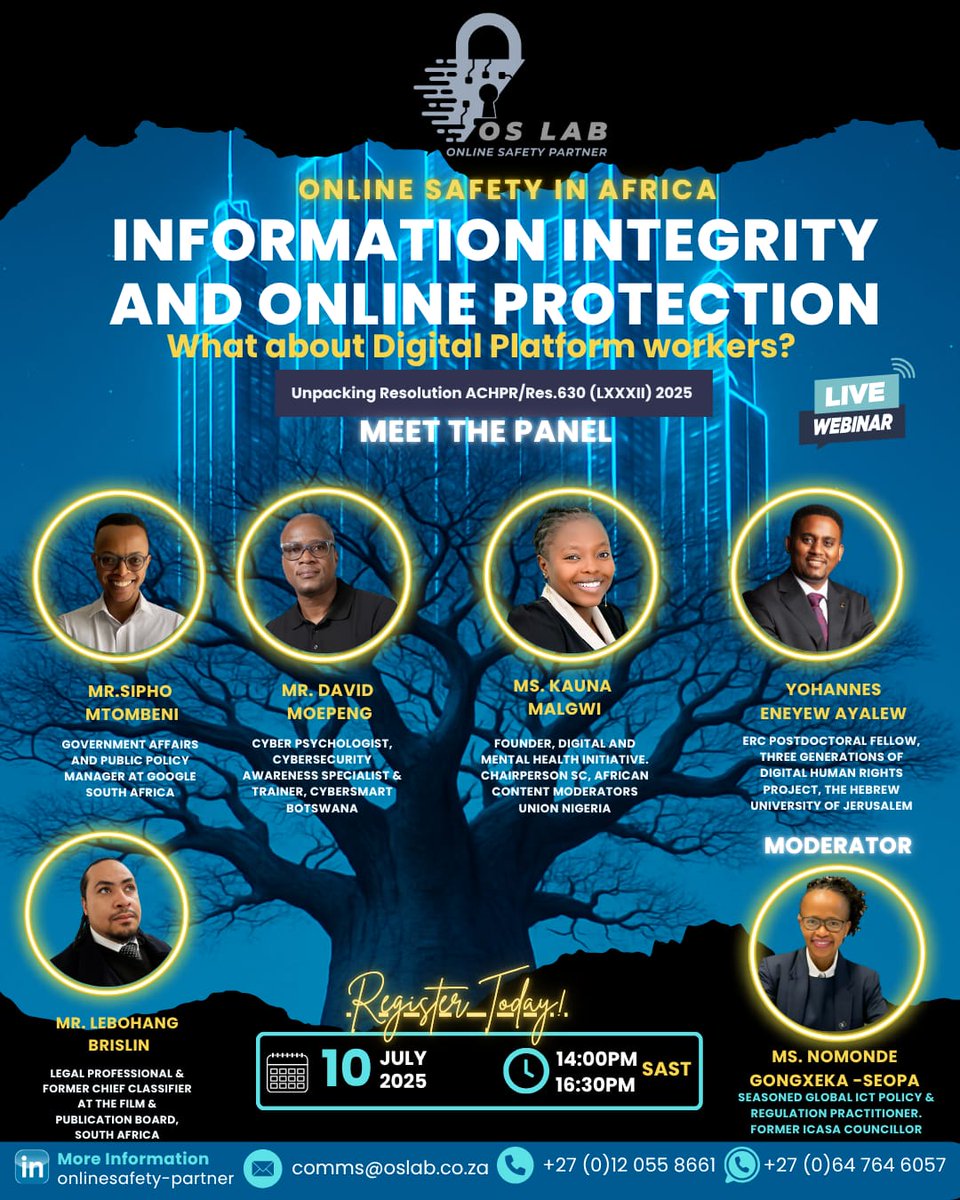 Join us for this insightful discussion with African experts unpacking the AU Commission's resolution 630/2025 and its impact on information integrity and general public protection tools such as content moderation and related activities!