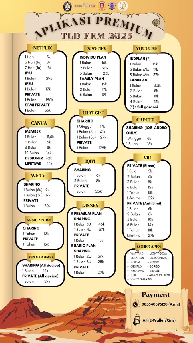 niatchucangtip's tweet image. AYO BELI APP PREM DI AKU😍🥰☺️😆😘
#appprem #apppremium #netfix #spotify #youtube #canva #chatgpt #capcut #wetv #iqiyi #viu #alightmotion #disney #vidio #sharing #wattpad #bstation #zoom #genflix #hbomax #iflix #vsco #lightroom #getcontact #resso #scribd #vision #amazonprime