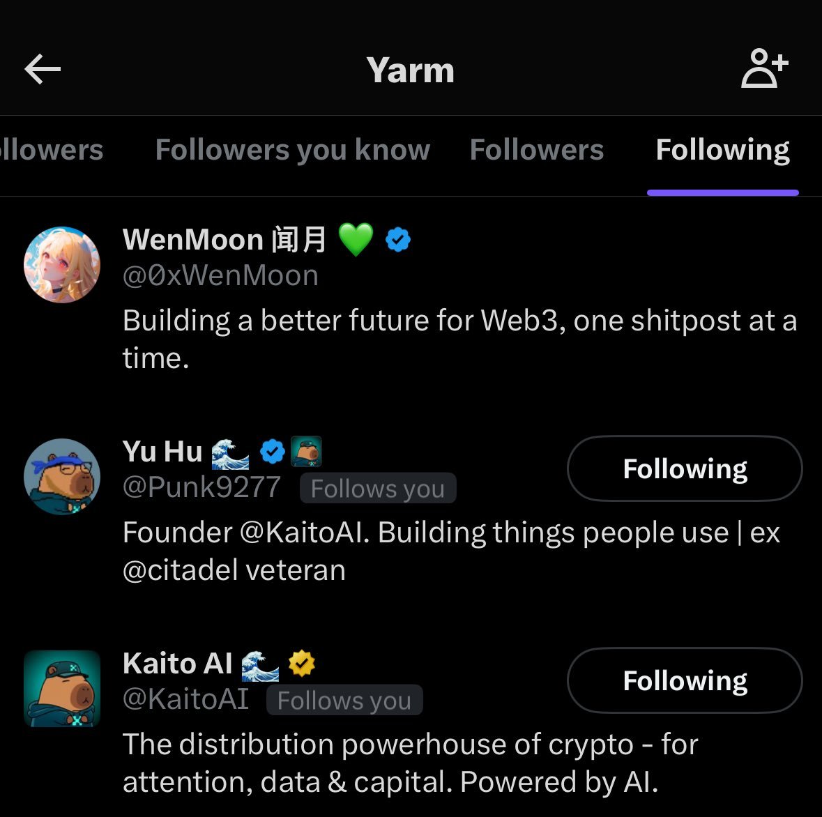 There is speculation going around that <a href="/Yarm_AI/">Yarm</a> won't be another Loudio or Yapyo. 

The whole Kaito team is following the account and this could be something much bigger.

The timeline speculates this could be the Kaito Capital launchpad account. It also seems like Mitosis may