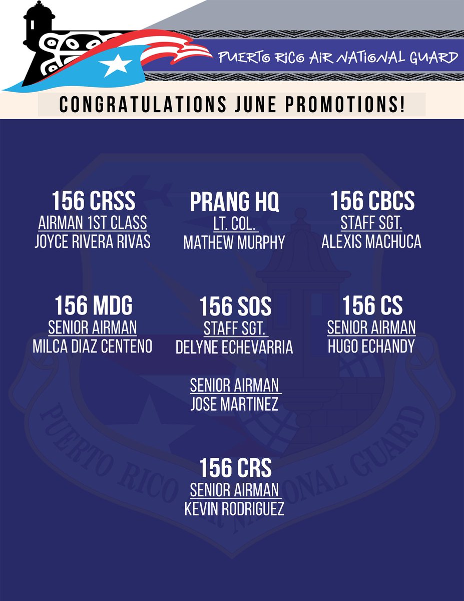Summer’s heating up and so are these promotions! 👏

Please help us congratulate these PRANG #Airmen who were promoted in the month of June!

#SiempreAdelante #PRNG1
