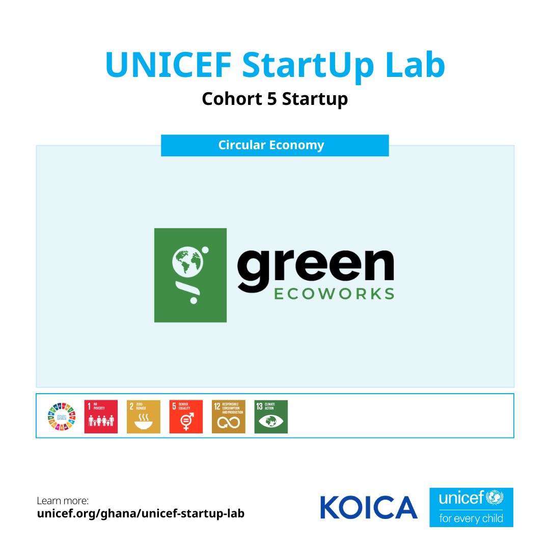 UNICEFStartups's tweet image. Meet @GreenEcoworks, driving circular innovation at @UNICEFStartUps Cohort 5.

By turning textile and plastic waste into sustainable materials, they’re tackling pollution and advancing #SDG12, creating healthier environments for children in #Ghana.
