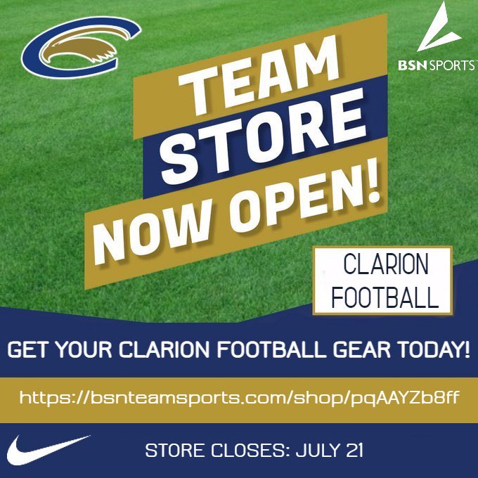 Clarion Football (@clarionfootball) on Twitter photo 🚨TEAM STORE IS OFFICIALLY OPEN! 
It’s that time of the year to get your Clarion Football gear for the 2025 season! Store closes July 21st!
🔗: bsnteamsports.com/shop/pqAAYZb8ff 
#WingsUp 🦅 🚨TEAM STORE IS OFFICIALLY OPEN! 
It’s that time of the year to get your Clarion Football gear for the 2025 season! Store closes July 21st!
🔗: bsnteamsports.com/shop/pqAAYZb8ff 
#WingsUp 🦅