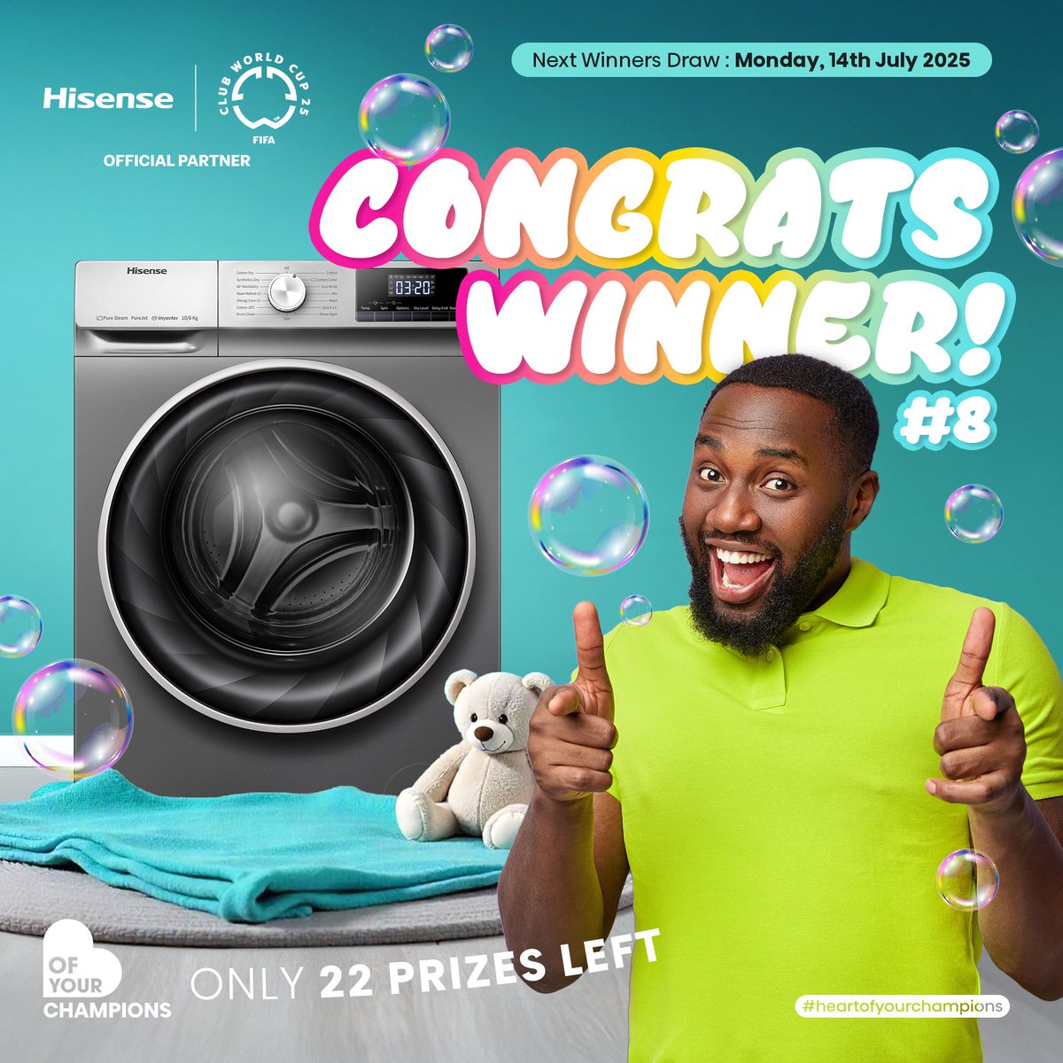 🎉 CONGRATULATIONS Brandon B ! 🎉

You're our 8th winner in the Hisense Subscribe &amp; Win giveaway — a brand-new Hisense Washing Machine is officially on its way to you!

AND GUES WHAT…
Round 7 will officially start this week. You can win yourself a brand new Hisense Fridge.