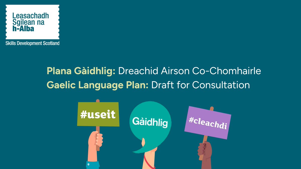 Tha dreachd Phlana Gàidhlig aig Leasachadh Sgilean na h-Alba a muigh a nis airson co-chomhairle phoblach gu 18mh Lùnastal. 
skillsdevelopmentscotland.co.uk/media/g2bhspzb…

#gaelic #scotland #skills