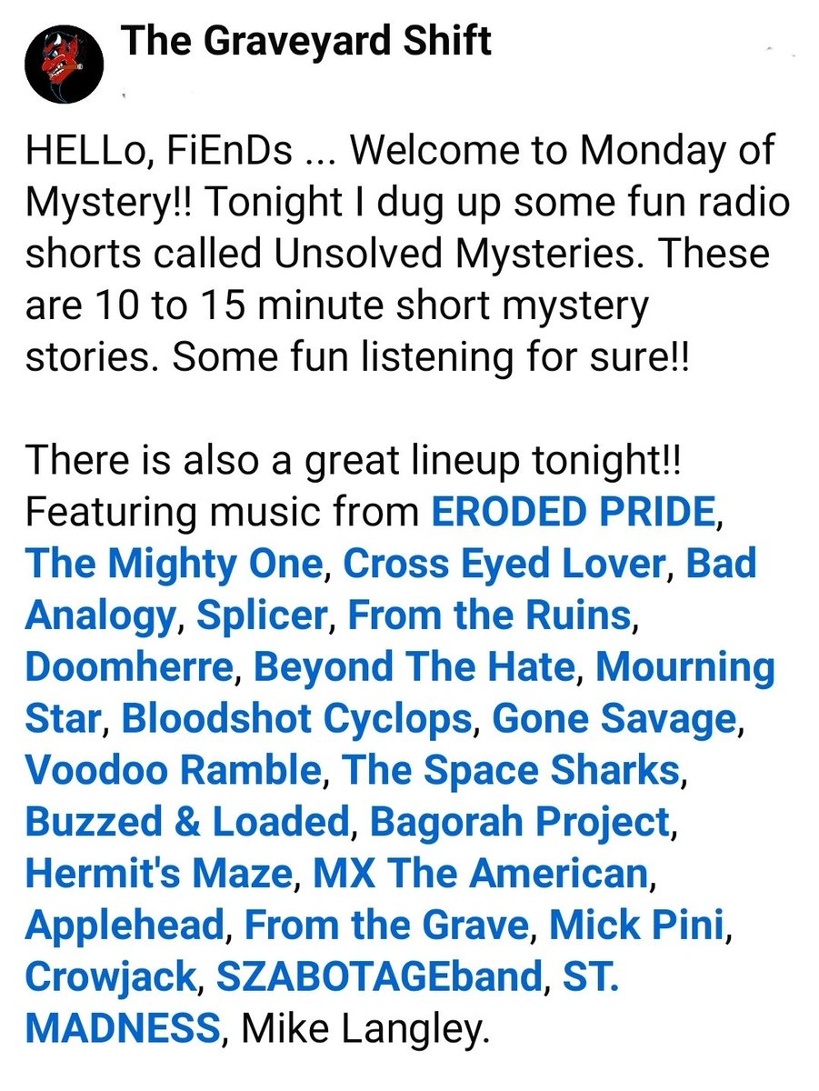 On tonight's The Graveyard Shift "Monday of Mystery" show. Live at 0am Argentina 👇
