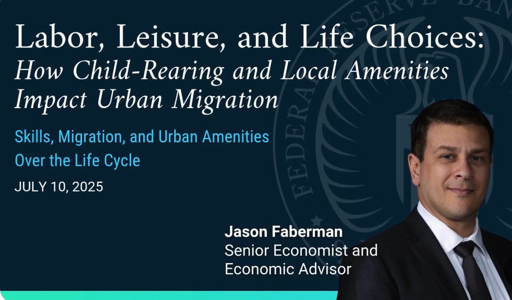 Tune in on Thursday, July 10th, 11:00 am- 12:00 pm CT for a <a href="/ChicagoFed/">ChicagoFed</a> virtual event to learn about Sr. Economist Jason Faberman’s work that examines sorting behavior across metropolitan areas by skill over individuals’ life cycles. 

•His work shows that high-skill workers