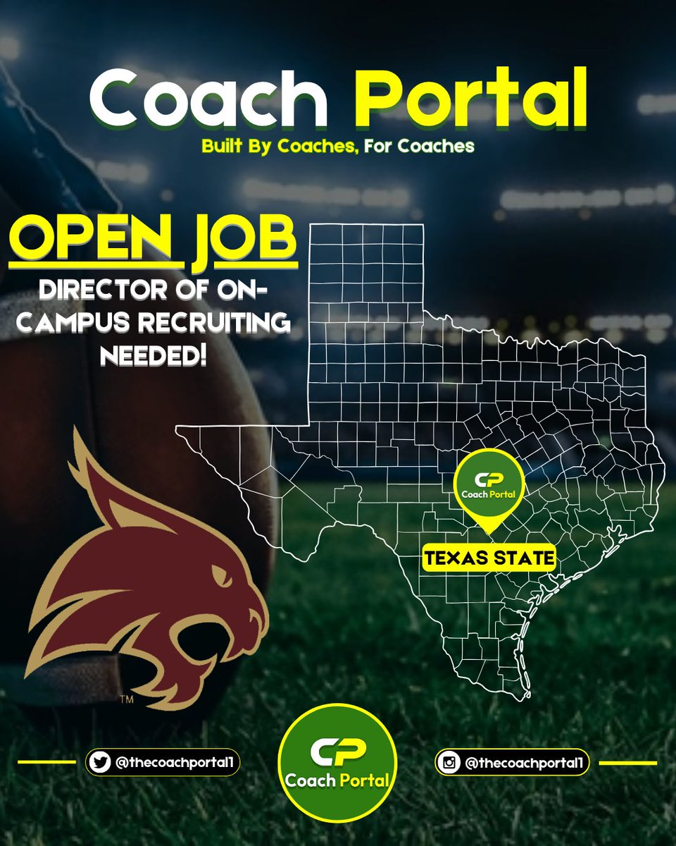 🔴🏈Texas State FB (FBS) is looking for a Director of On-Campus Recruiting. Will support &amp; assist with planning &amp; execution of on-campus visits, recruiting, logistics, &amp; junior day/game day visits. Will work closely with the HC &amp; staff to develop the program's recruiting