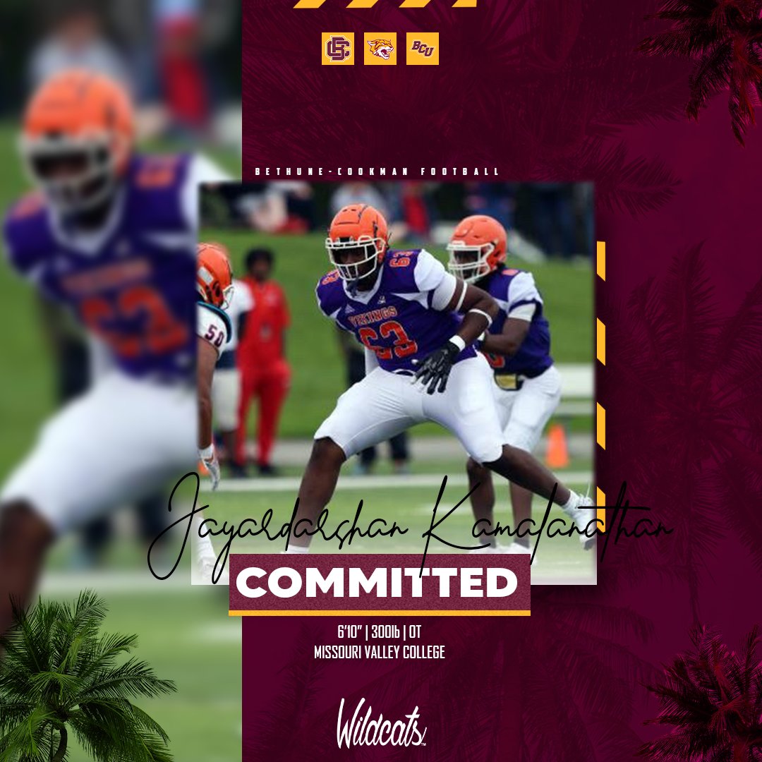 Jayadarshan Kamalanathan (@jayk6100) on Twitter photo I am excited to announce my commitment to <a href="/BCUGridiron/">🏈 Bethune-Cookman Football</a>. Let's work!!!
<a href="/CoachWoodie/">Raymond Woodie Jr.</a>
@bcu_gridiron
@bcu_athletics
<a href="/Coach_Wimbo/">Coach Wimbo</a>
<a href="/CoachColey35/">Coach Demetrius Coley</a>
<a href="/_TMJackson/">TJ</a>
<a href="/tbarragan5/">Tyler Barragan</a>
<a href="/COACHJDESSEIN/">Coach Jean</a>
<a href="/B_Wash72/">Coach Wash</a> I am excited to announce my commitment to <a href="/BCUGridiron/">🏈 Bethune-Cookman Football</a>. Let's work!!!
<a href="/CoachWoodie/">Raymond Woodie Jr.</a>
@bcu_gridiron
@bcu_athletics
<a href="/Coach_Wimbo/">Coach Wimbo</a>
<a href="/CoachColey35/">Coach Demetrius Coley</a>
<a href="/_TMJackson/">TJ</a>
<a href="/tbarragan5/">Tyler Barragan</a>
<a href="/COACHJDESSEIN/">Coach Jean</a>
<a href="/B_Wash72/">Coach Wash</a>