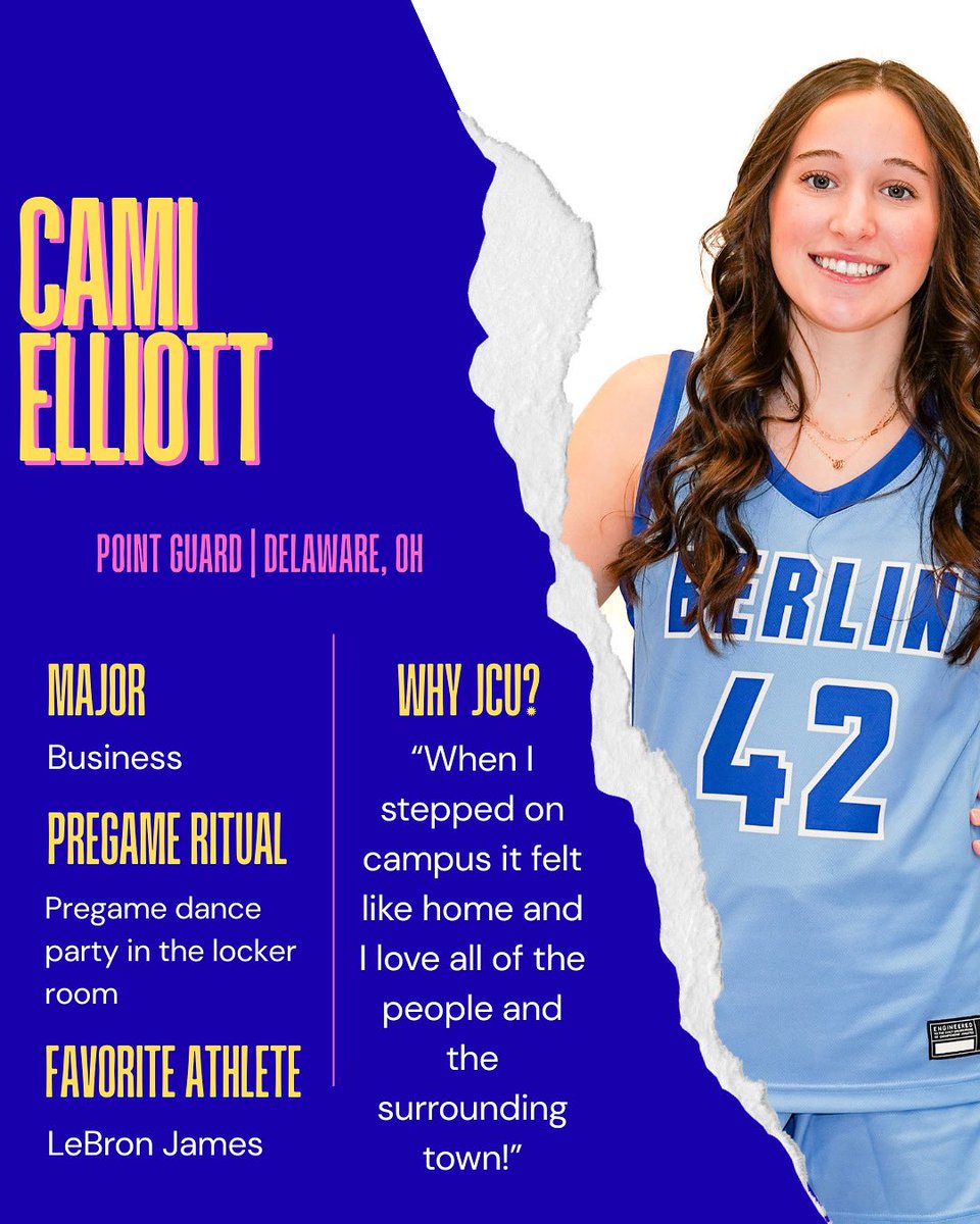 JCU_WBB's tweet image. Introducing the 1st of our TEN amazing rookies!
First up, we have Cami Elliot from Delaware, OH! 💼💃🏽🏀🏠 @Cami2025 @jcusports @JohnCarrollU