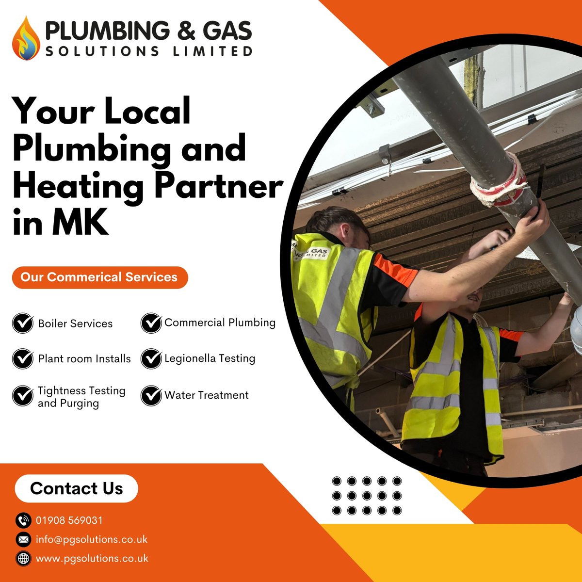 PGSolutionsltd's tweet image. PGS can support you with your plumbing and heating requirements, whether it’s repairs for a minor leak, or a full plant room installation. 🛠
Contact us and let us know what requirements you have, and our engineers will work with you to fulfil all your needs. 🤝
01908 569031 📞